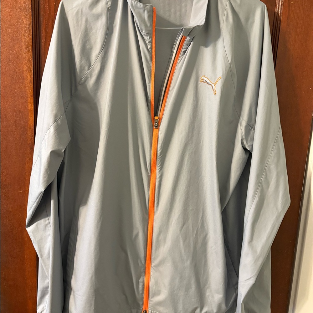 Puma Gray and Orange Windbreaker Athletic Jacket